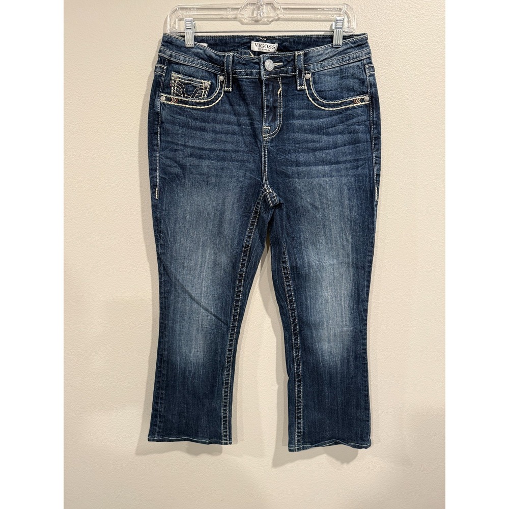 Vigoss Bootcut Jeans Women's 8 Blue‎ Denim Stretch Embroidered Pockets Slim-Fit